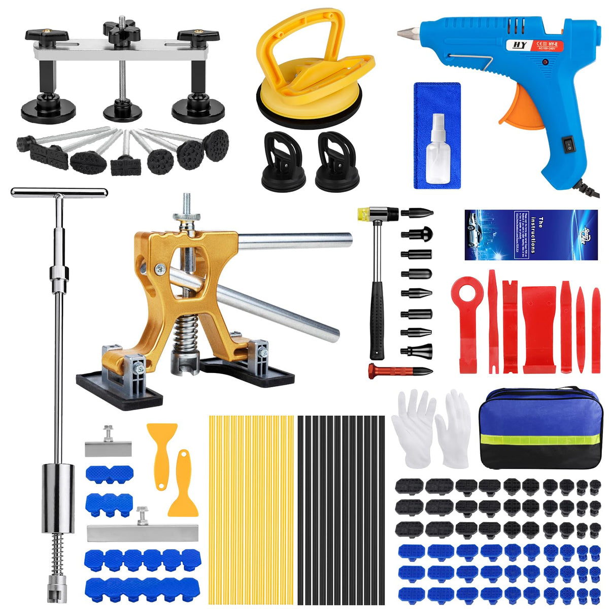 ZEUSFIRE front packaging of the 134PCS dent puller kit showing included tools and case benefit visibility