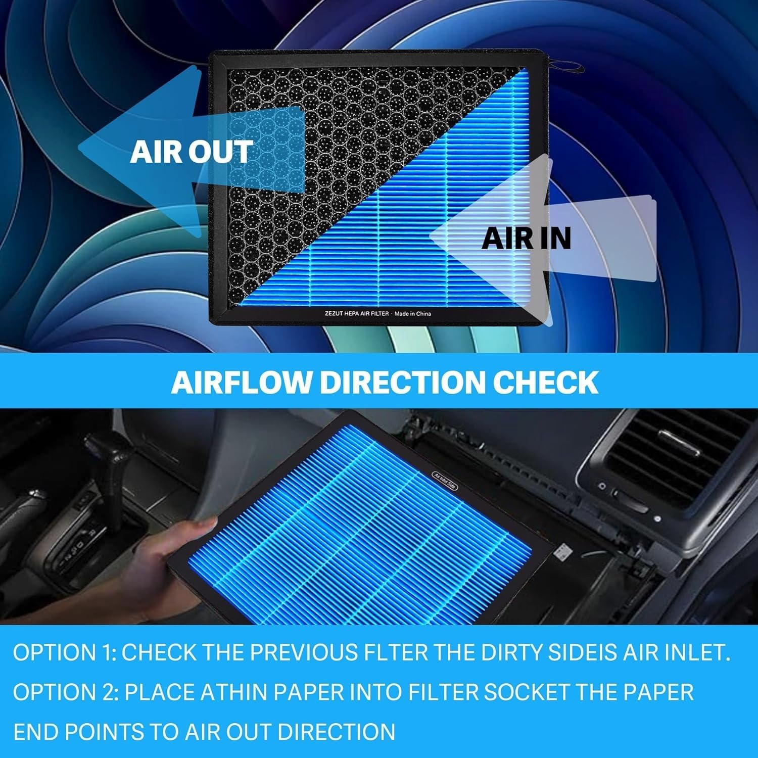 ZEZUT in-car lifestyle shot depicting fresh cabin air comfort for passengers benefit
