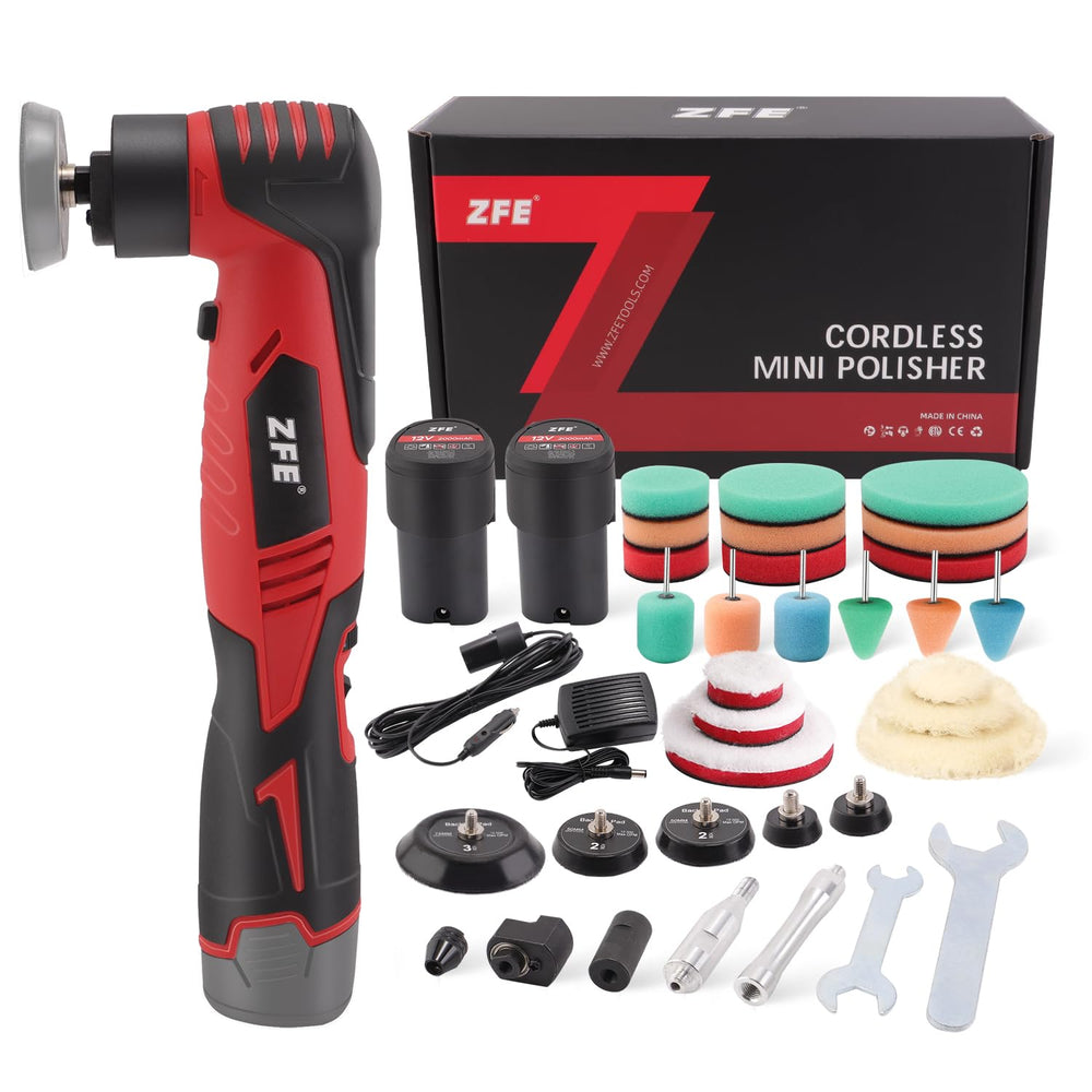 ZFE front view of mini polisher showing compact body and pad, easy control