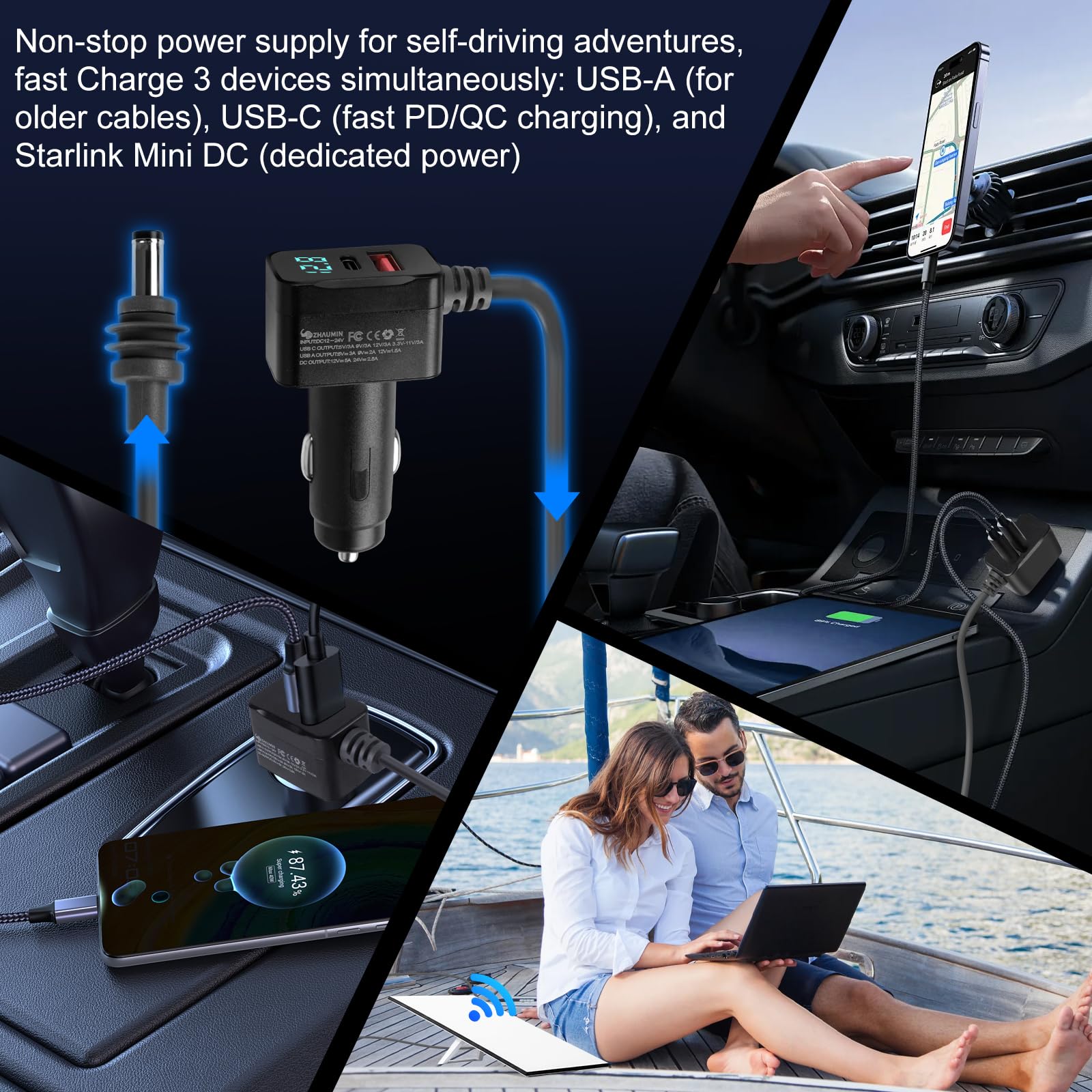 Zhaumim USB-C PD and USB-A QC ports detail for fast charging phones and small laptops on the go
