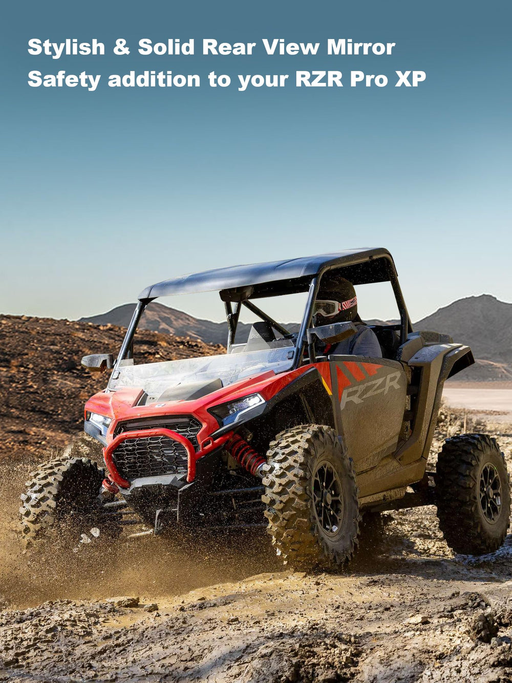 ZIDIYORUO mirror on RZR in desert trail setting enhancing situational awareness on rides