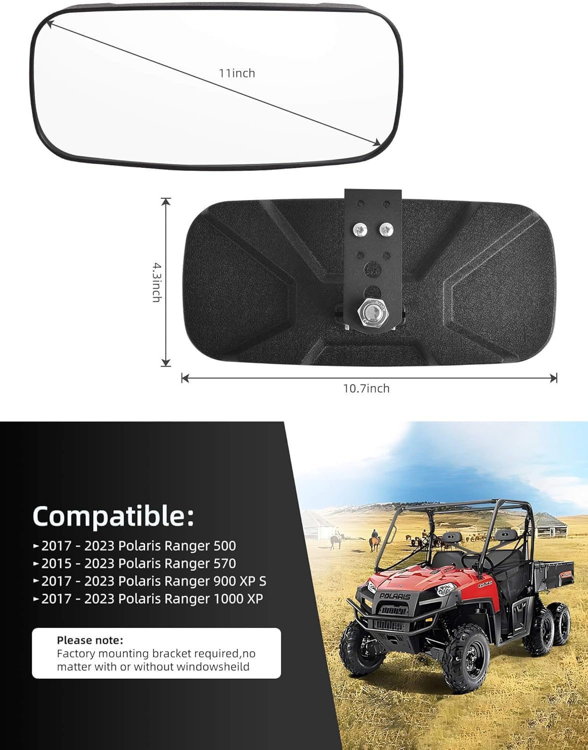ZIDIYORUO mirror installed in a Polaris Ranger showing improved rear visibility while driving