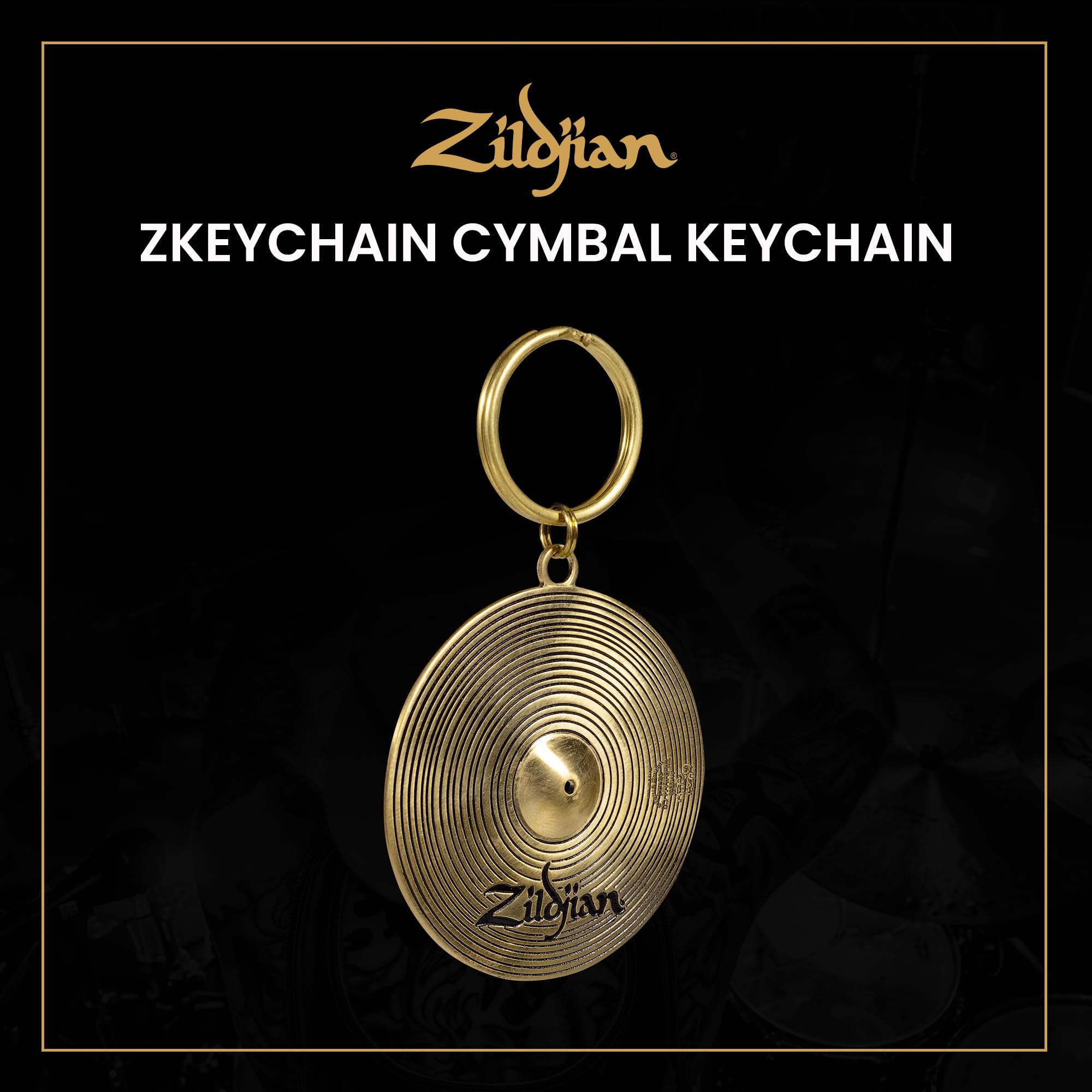 Zildjian back detail of keychain highlighting solid brass construction and finish