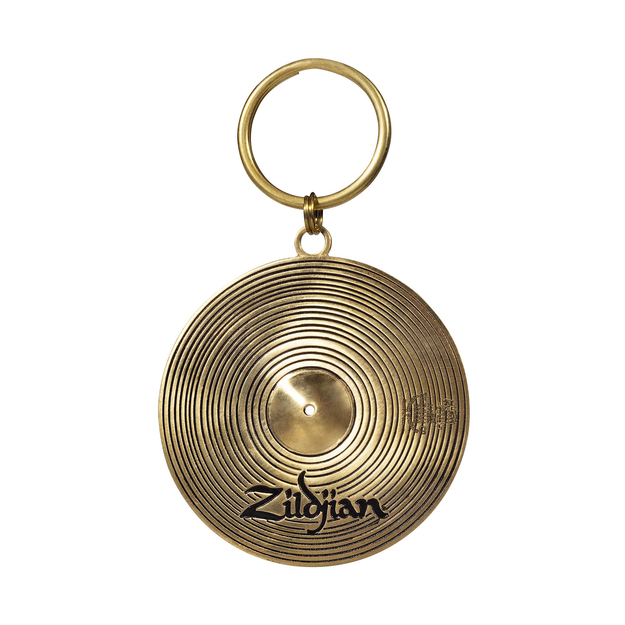 Zildjian front view of brass mini cymbal keychain showing iconic design and durability