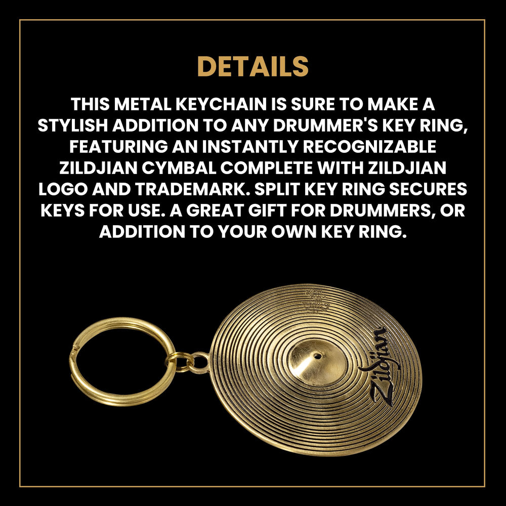 Zildjian keychain held in hand to show scale and lightweight portability