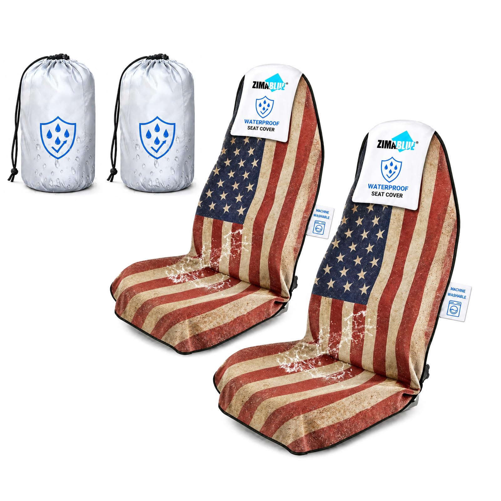 ZIMABLUE front seat covers packaged patriotic design protects seats