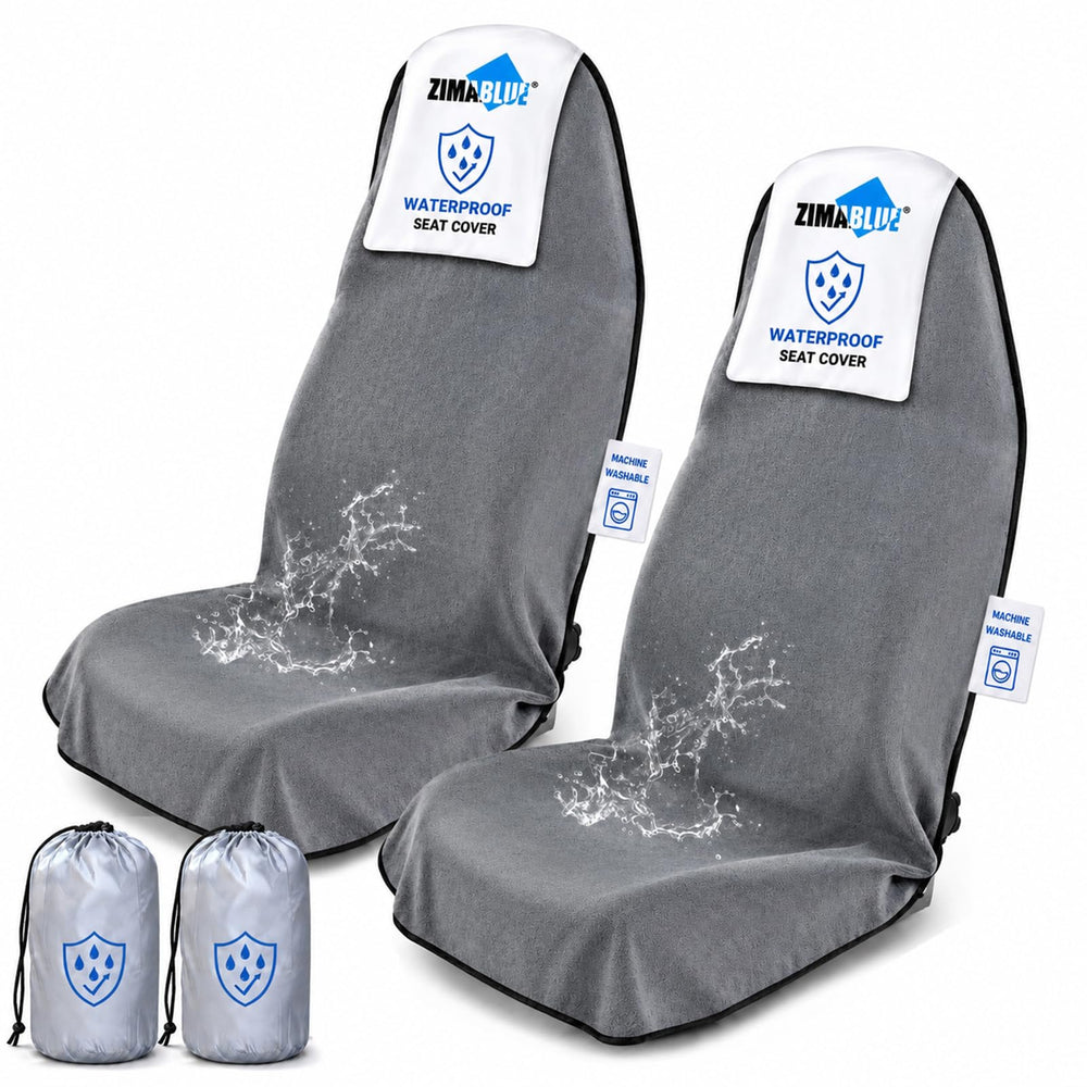ZIMABLUE front view gray seat cover showing full seat protection and neat fit
