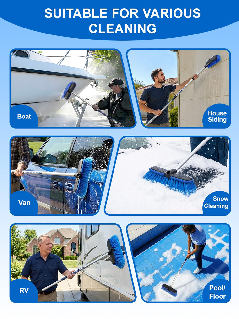 ZimiTeda brush in driveway washing car, versatile outdoor cleaning benefit