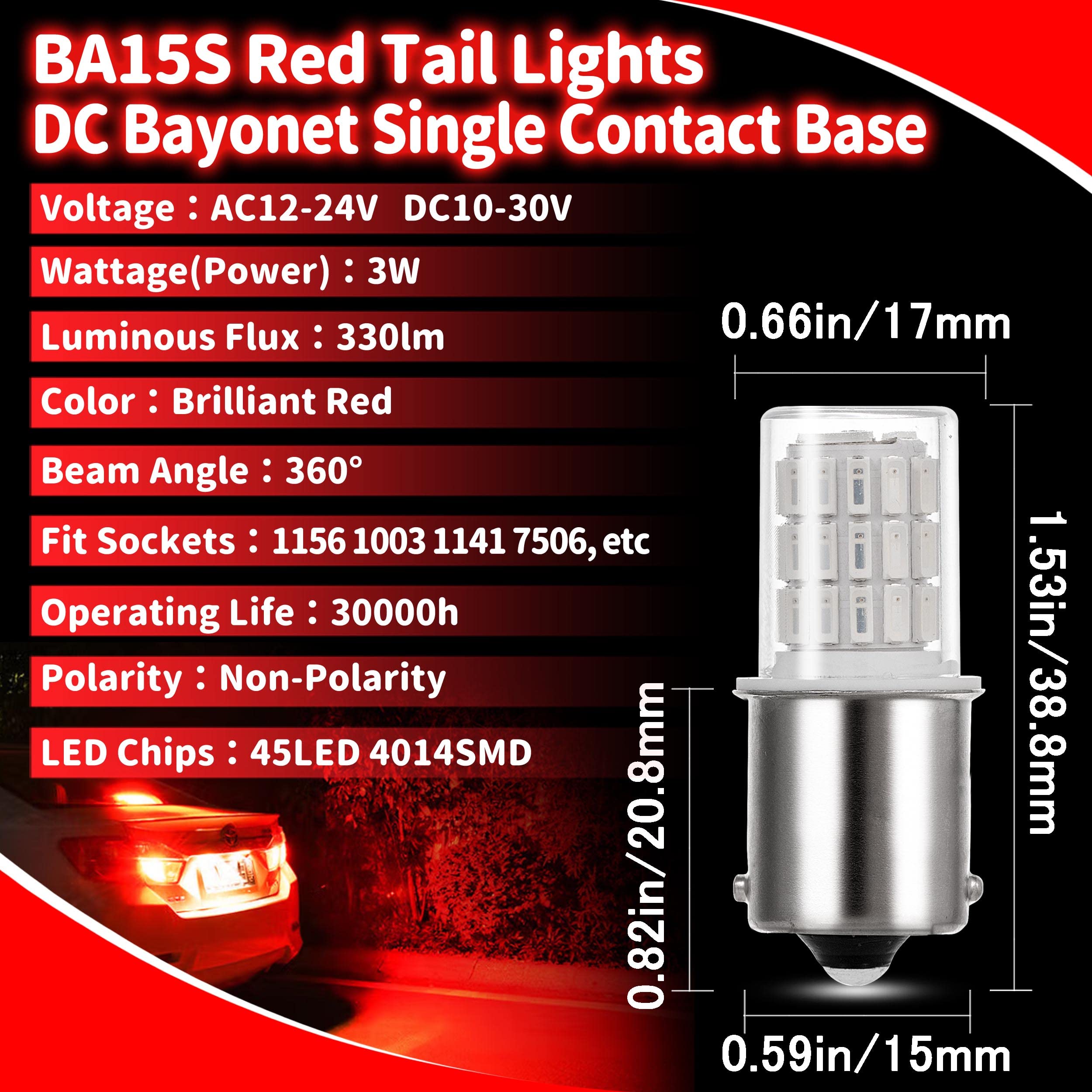 Side profile of Ziomitus red 1156 with BA15S base showing compact durable design
