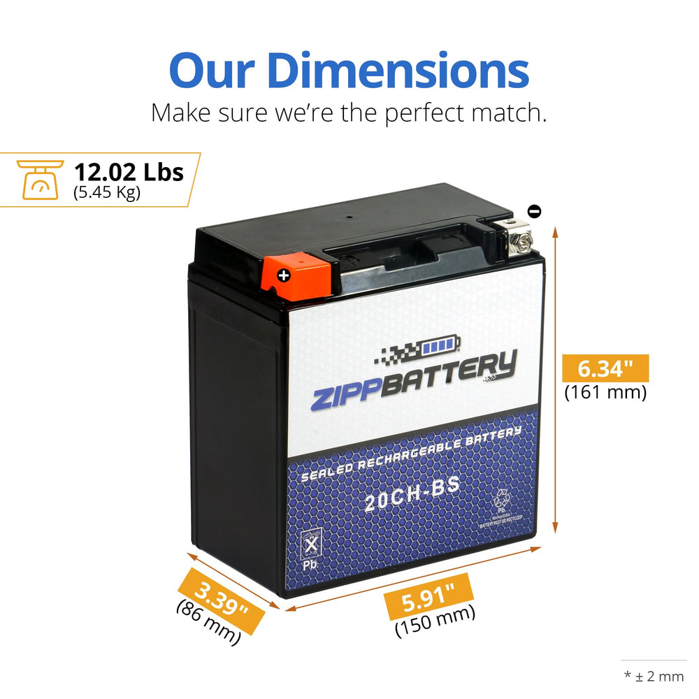 ZIPPBATTERY battery beside ruler to show actual 5.91 by 3.39 by 6.34 inches
