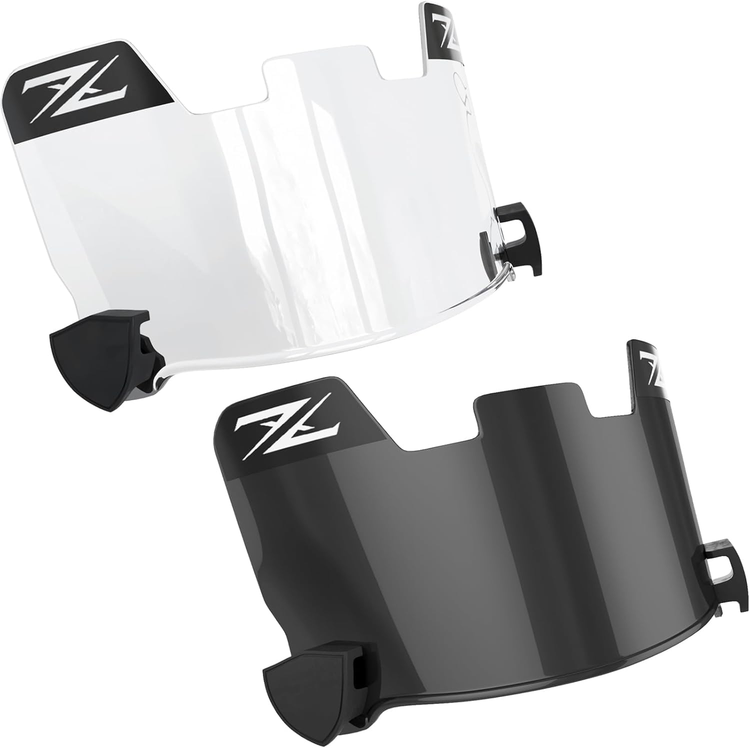 ZIXIOYS front view of clear and black visors showing dual tint benefits