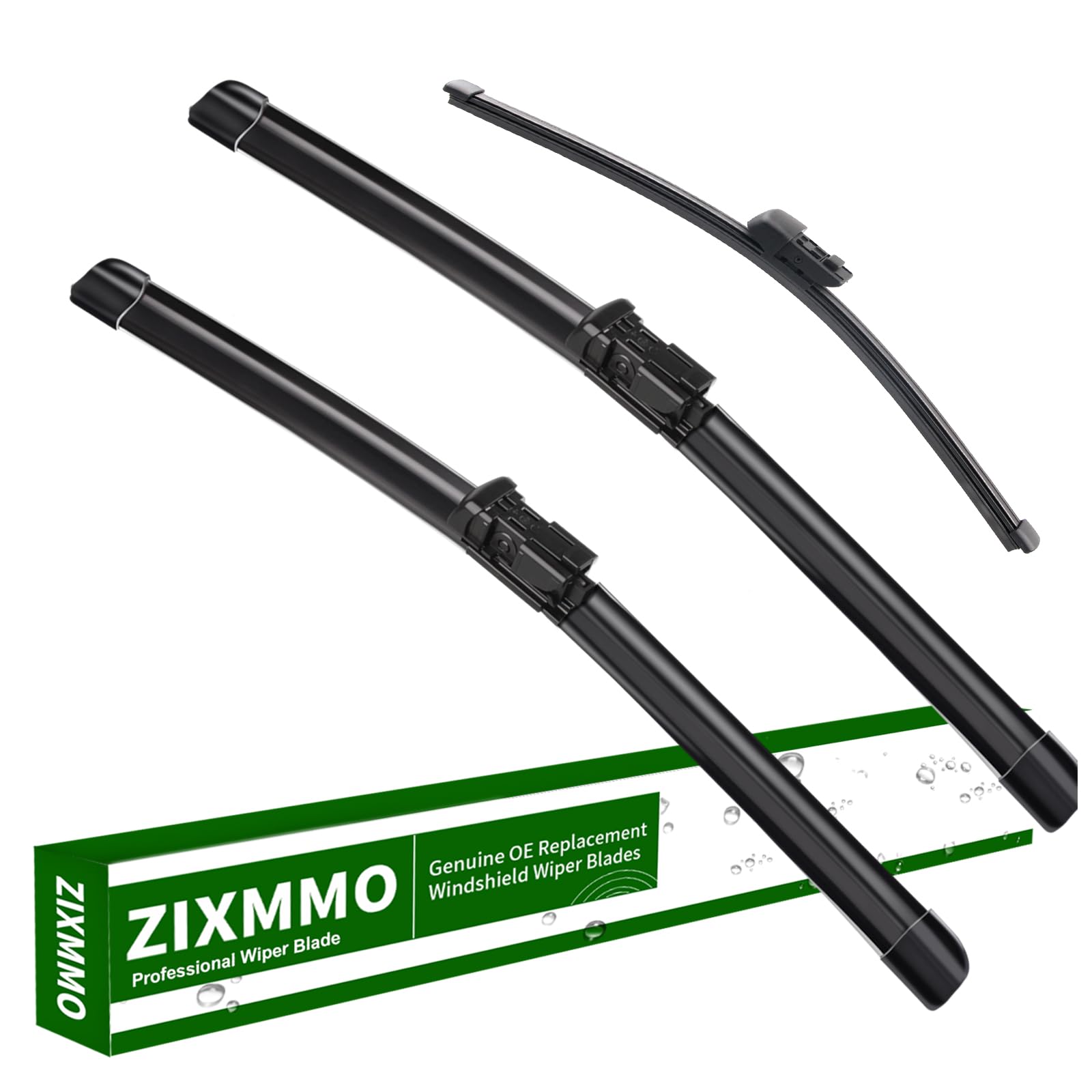 ZIXMMO three-piece wiper set showing driver and passenger blades for clearer windshield vision
