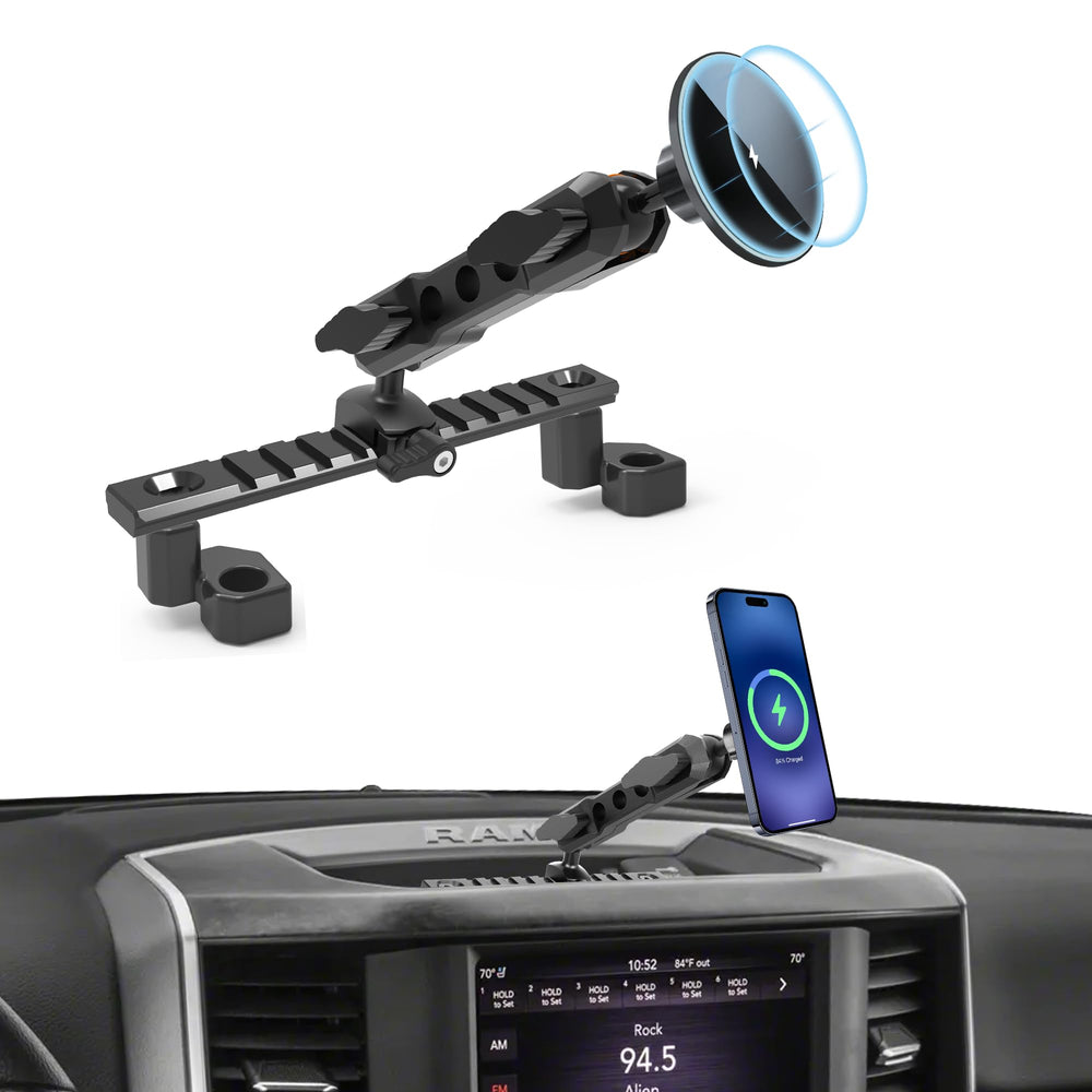 ZKJAYOE front dashboard mount installed in RAM showing clean OEM look and secure hold