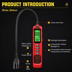 ZLLJYBLG probe close-up sensor tip highlighting sensitive leak detection