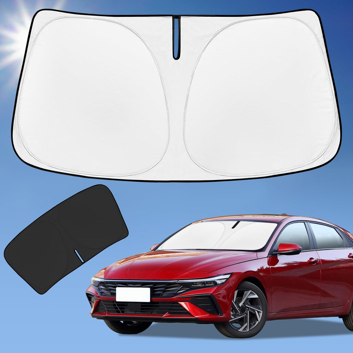 ZOIBV sun shade front view on Elantra blocking sunlight and protecting interior