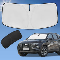 ZOIBV front view of windshield shade on Tucson showing custom fit and protection