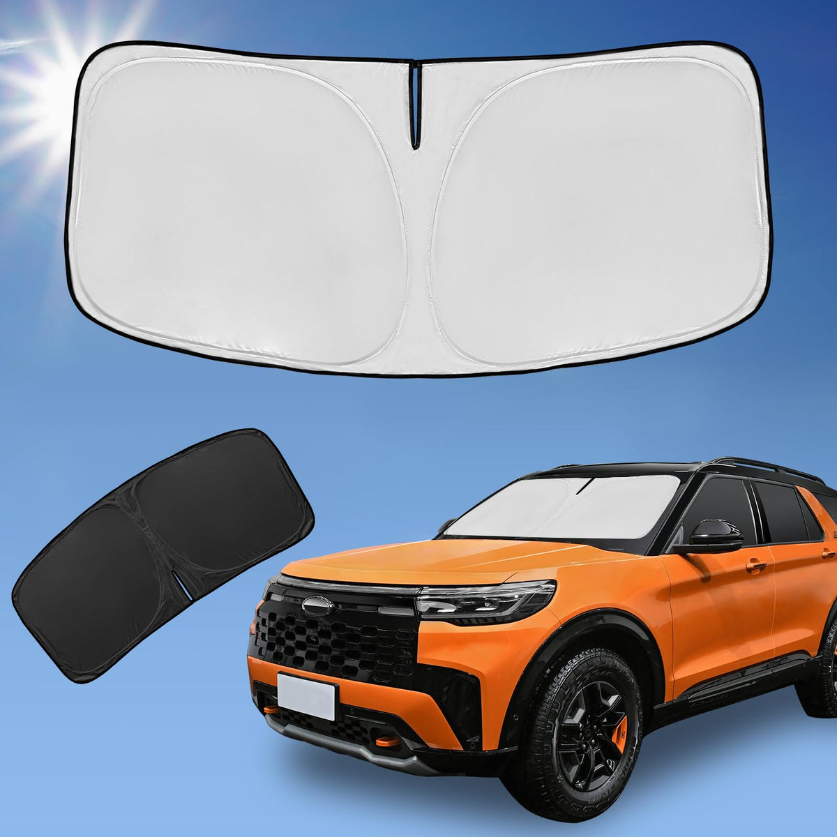 ZOIBV front windshield cover on Ford Explorer showing full coverage and cool cabin benefit
