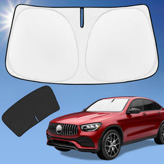 ZOIBV sun shade front view showing full windshield coverage and cooling benefit
