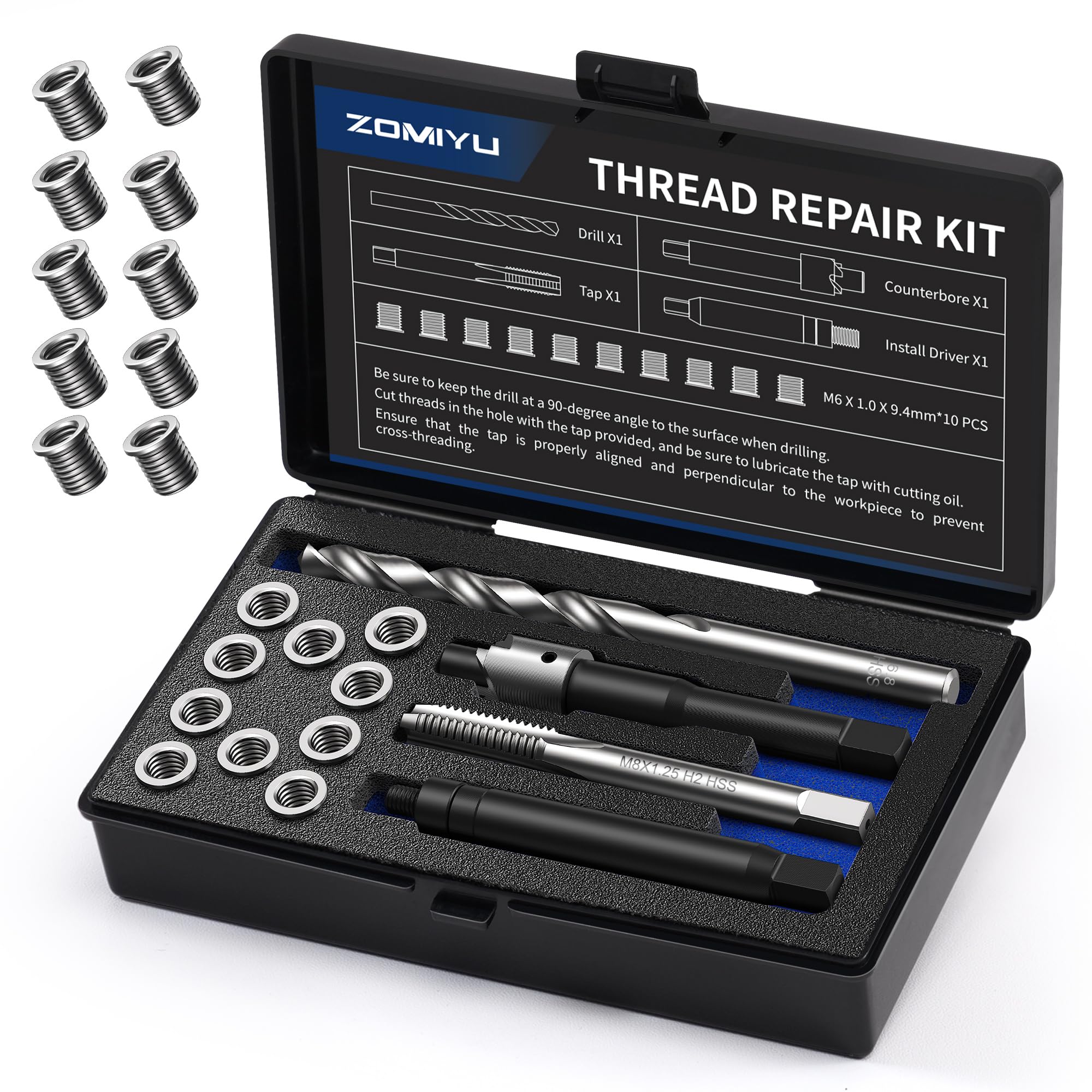 ZOMIYU kit front packaging showing complete M6 repair set and benefits