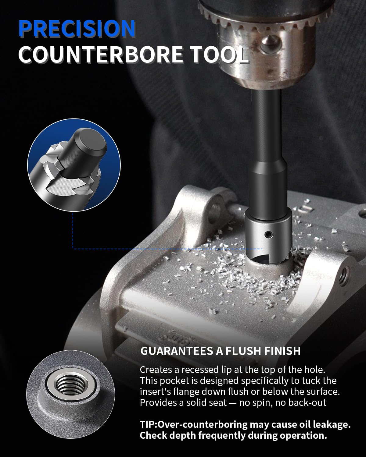 ZOMIYU flanged insert seated flush, providing strong durable threads