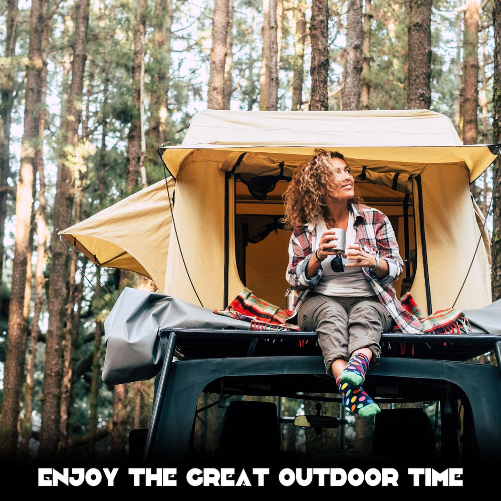 Zonon rooftop tent setup on SUV roof conveying reliable support for camping