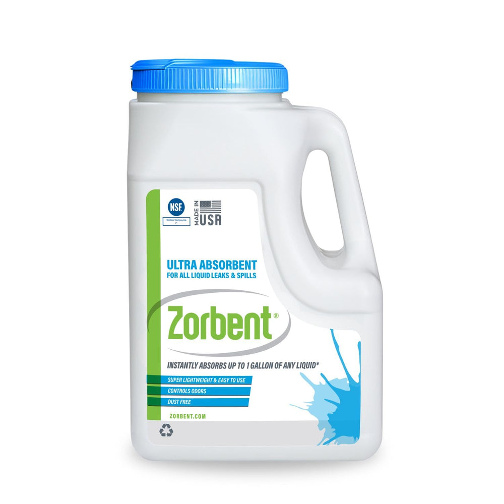 Zorbent 5‑quart jug front view showing brand and portable spill solution