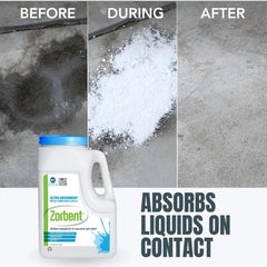 Zorbent in use on kitchen floor quickly absorbing vomit for fast cleanup