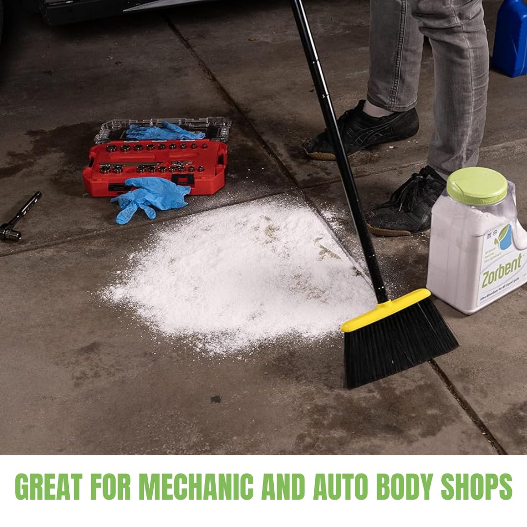 Zorbent swept-up clumped residue ready for disposal, minimizing mess