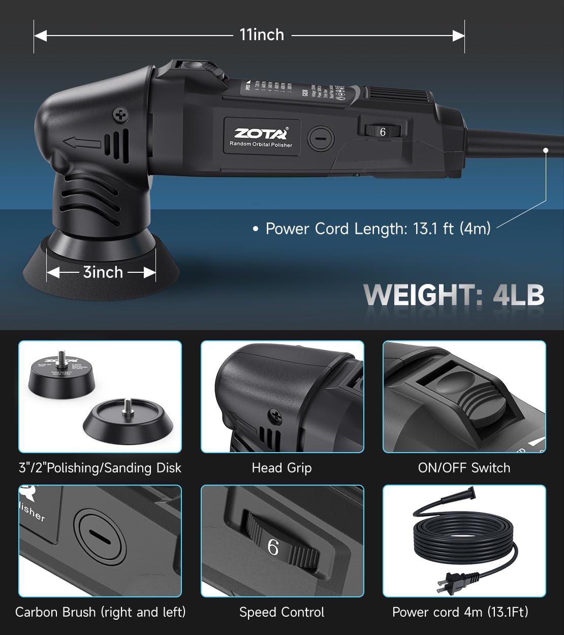 ZOTA mini buffer side profile highlighting ergonomic grip and control advantage