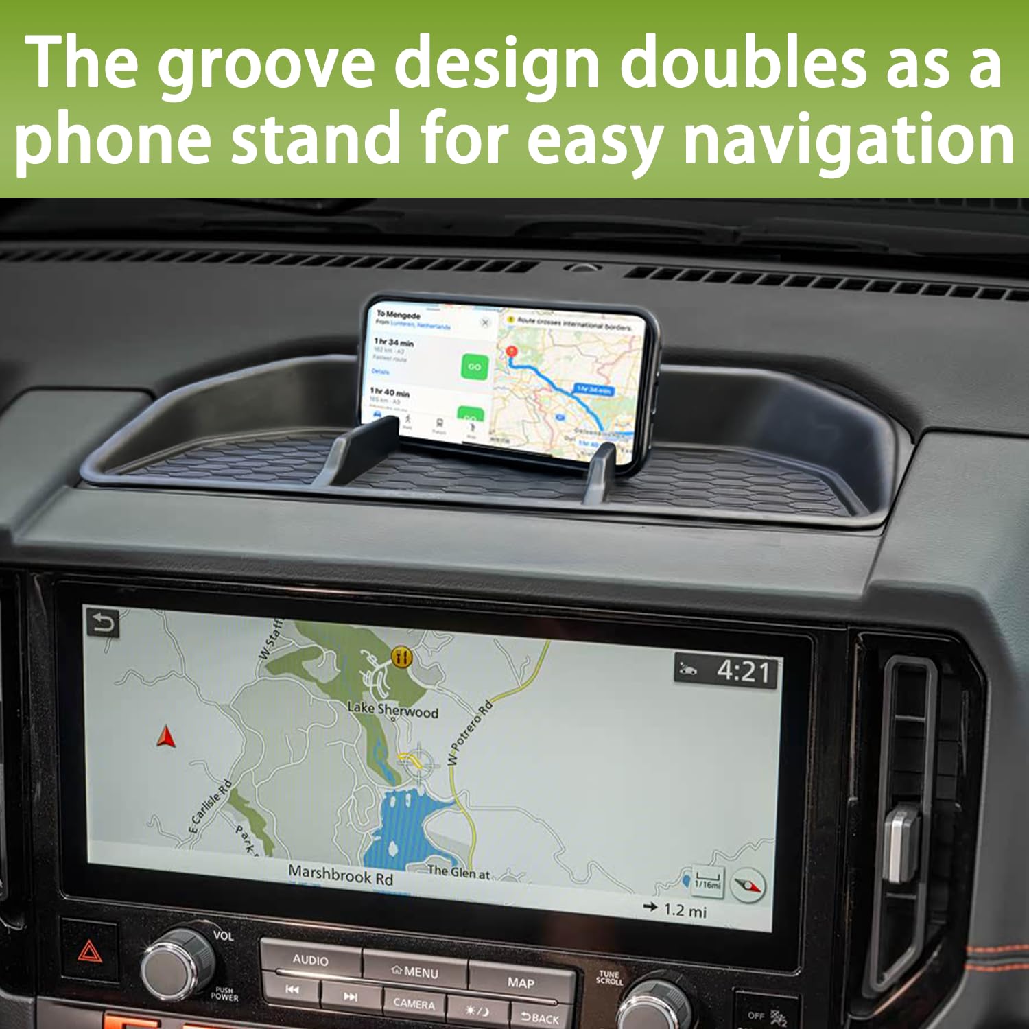ZOXOQ lifestyle shot in Frontier front seat showing clutter-free cabin benefit