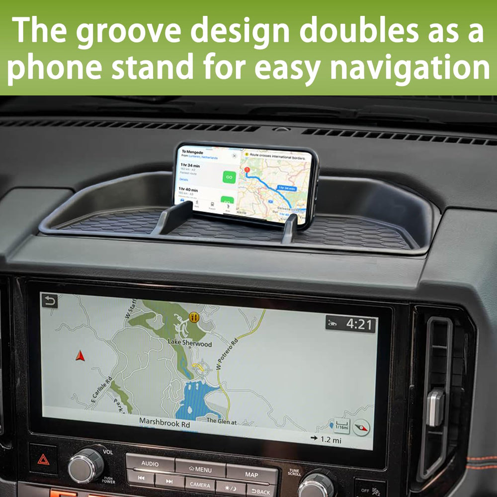 ZOXOQ lifestyle shot in Frontier front seat showing clutter-free cabin benefit