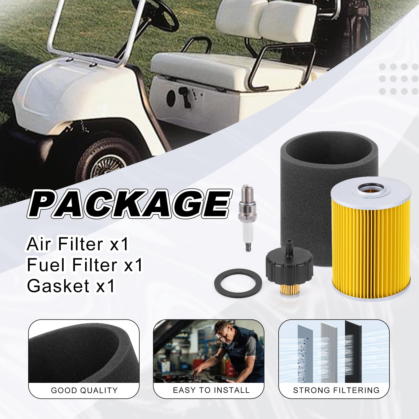 zozoye assembled kit overhead view illustrating included air filter fuel filter gasket
