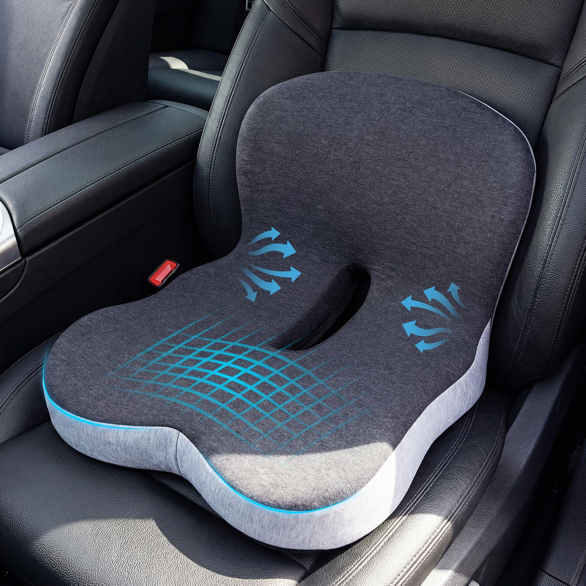 ZUAMEGU front view of cushion showing ergonomic shape and instant comfort