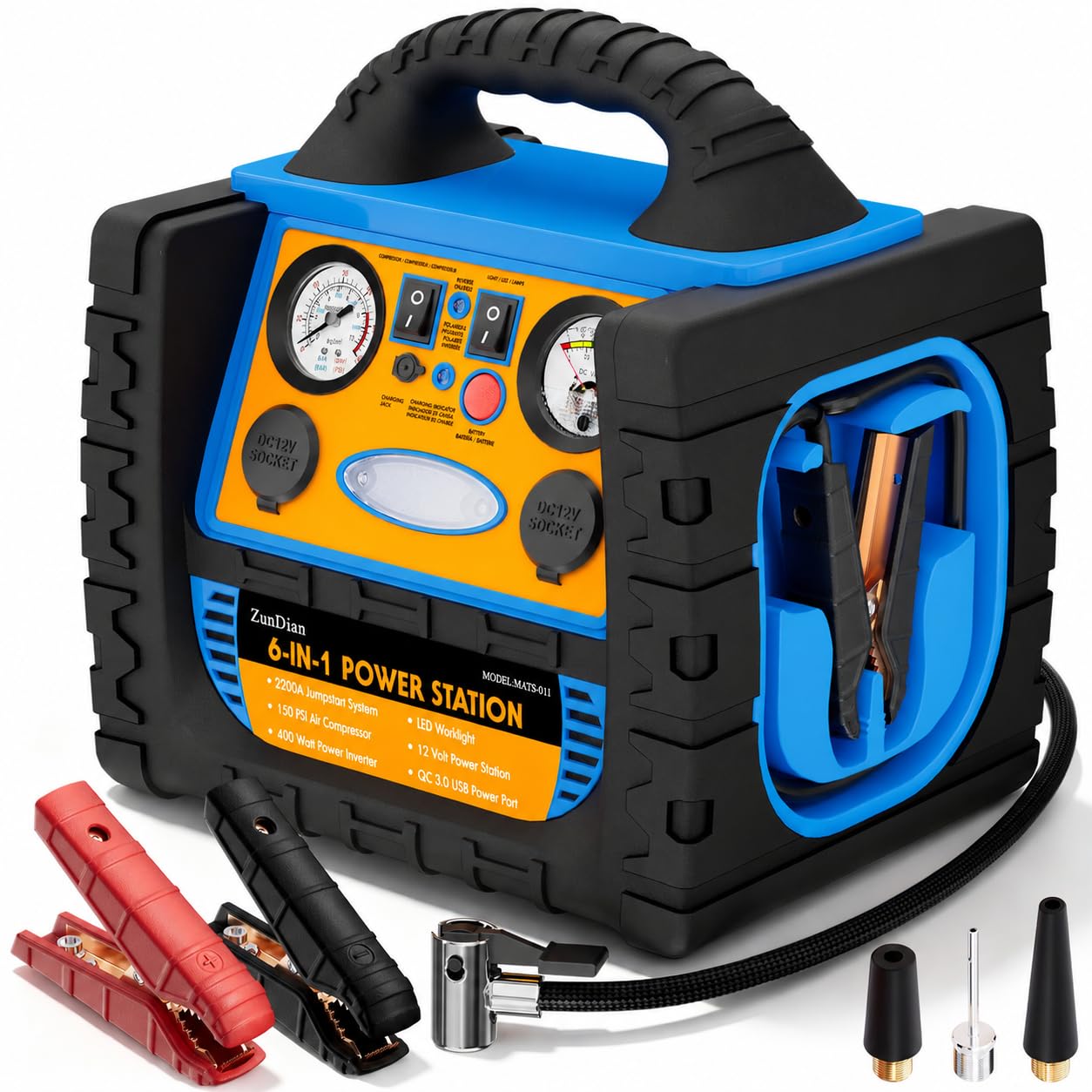 ZunDian front view of jump starter showing compact rugged design and portability