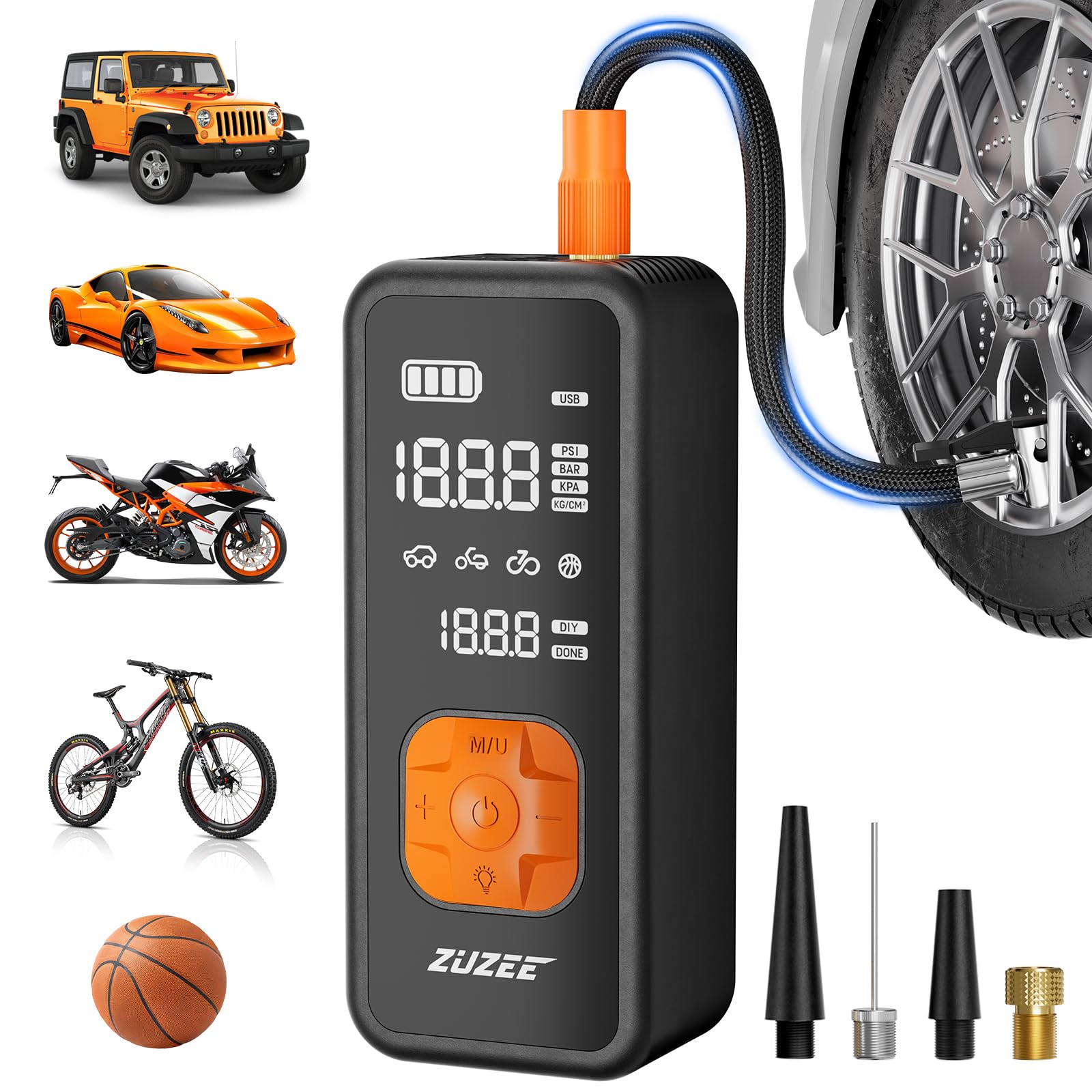 ZUZEE Z1 front view showing compact pump and handle for portability