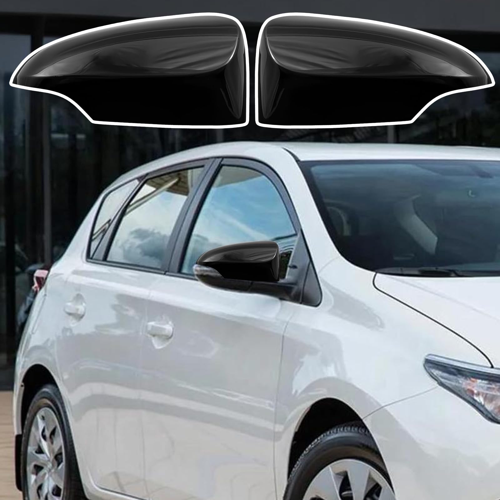 ZWPARTS mirror cover on parked Corolla illustrating factory-look restoration