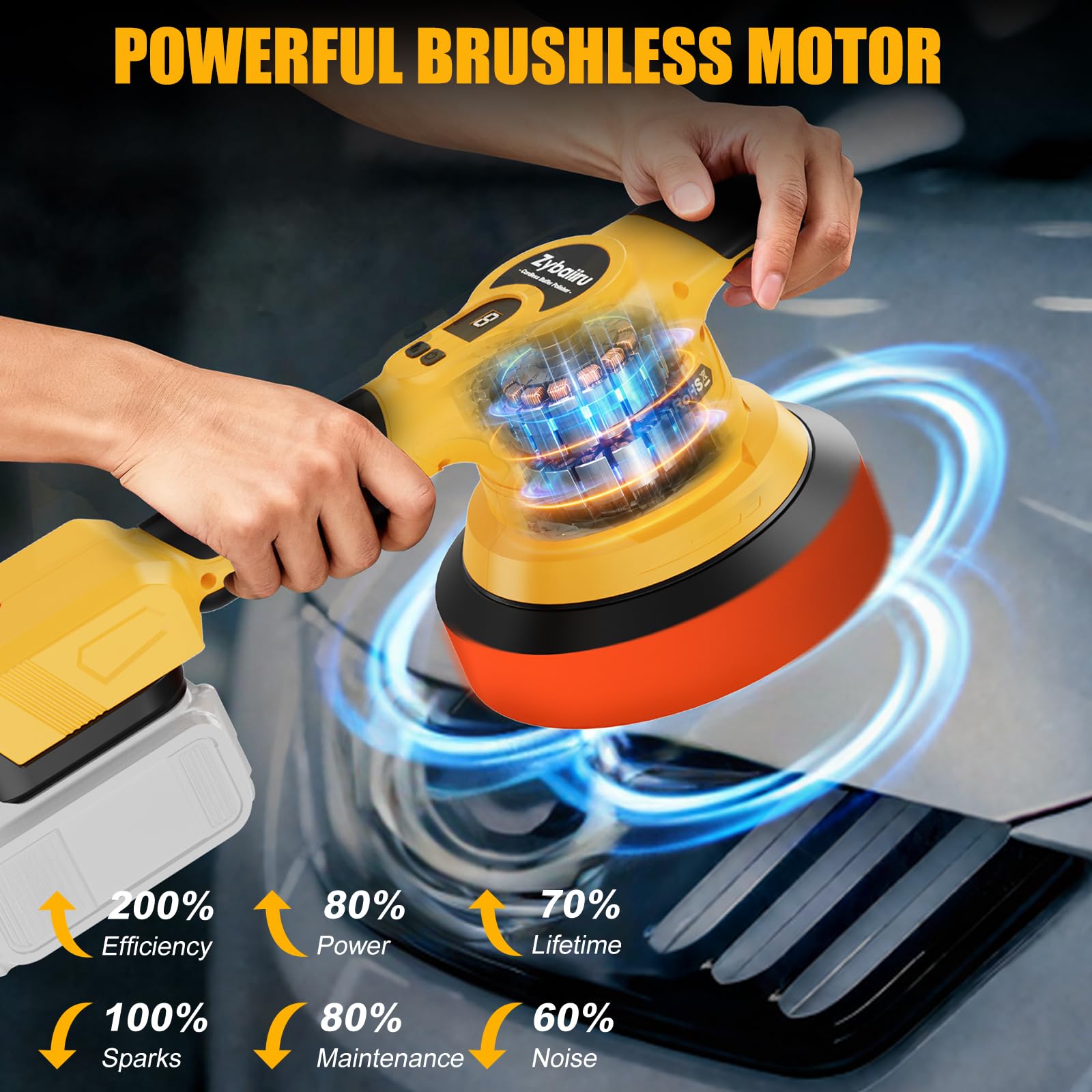 Zybaiiru polishing a car hood demonstrating safe swirl removal and shine restoration