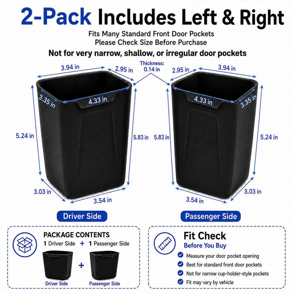 ZYNYDEA side profile driver and passenger bins demonstrates mirrored fit