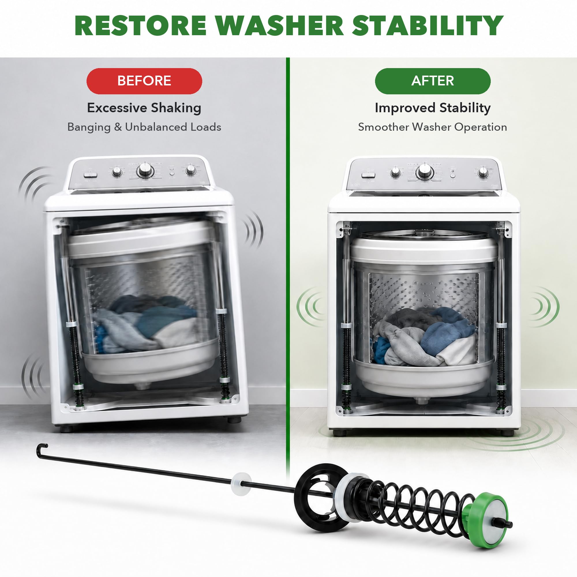 ZYTTOO installed suspension rods stabilizing washer tub during spin
